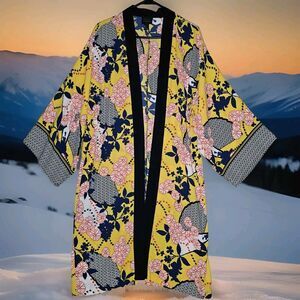 Forever 21 Kimono Robe Womens Medium Sheer Colorful Bright Sexy Yellow Unique